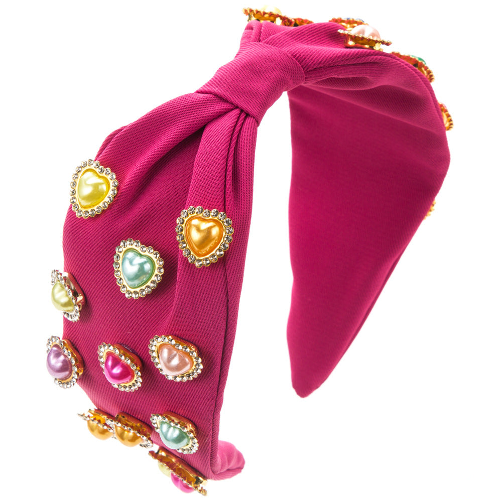 Wholesale Valentine's Day Fabric Colorful Love Pearl Set Diamond Hair Hoops